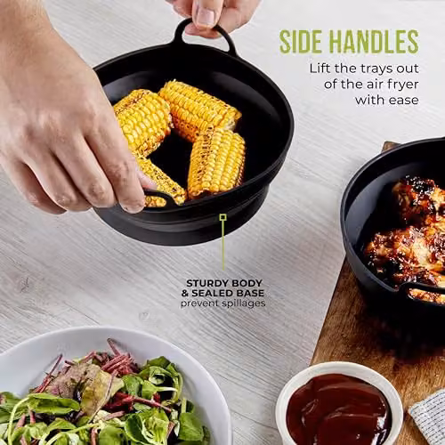 Tower Round Silicone Air Fryer Trays, 2-Piece Black Non-Stick Reusable Liners, T843090 – 5