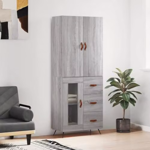 vidaXL Modern Grey Highboard in Sonoma Finish, W/D/H: 69.5 x 34 x 180 cm – 2