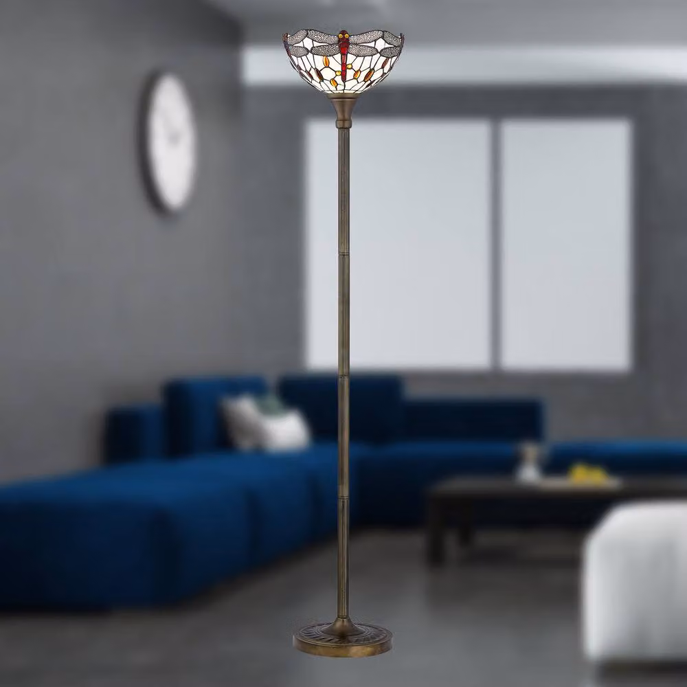 First Choice Lighting Basil Tiffany Dragonfly Uplighter Floor Lamp in Bronze, Height: 167 cm – 4