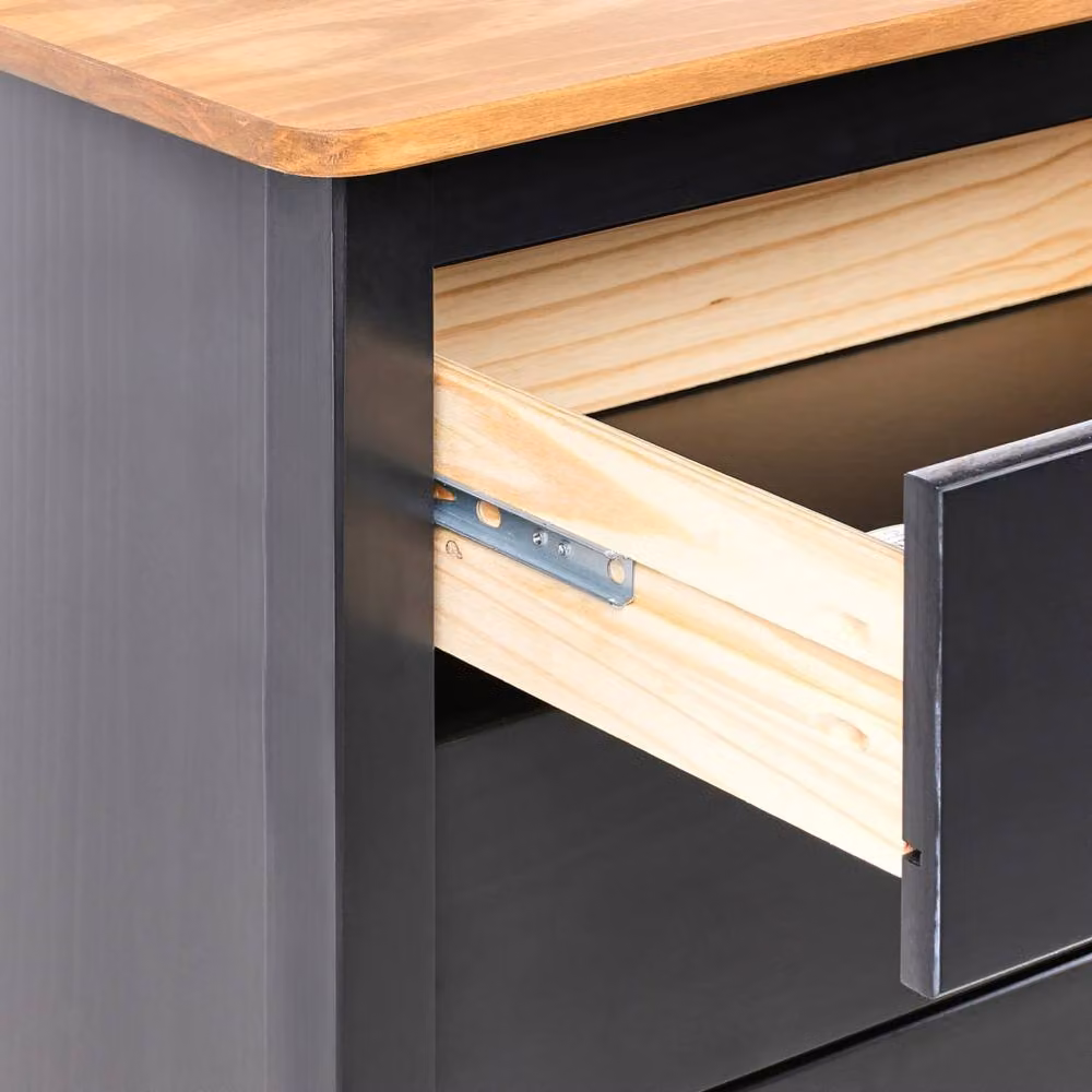 Wyld and Coco 5-Drawer Sideboard Chest in Black and Natural Pine – 3
