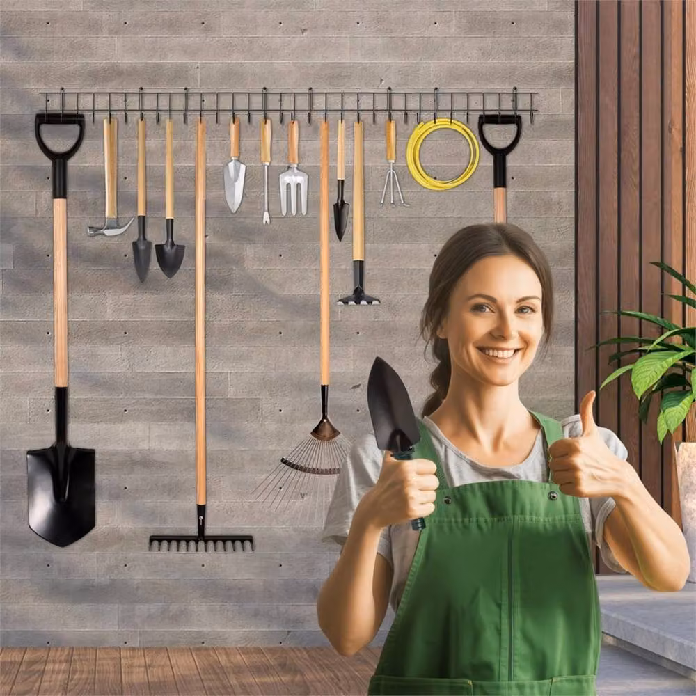 Nordara Black Metal Garden Tool Wall Mounted Storage Organiser, W/H: 32 x 164 cm – 2