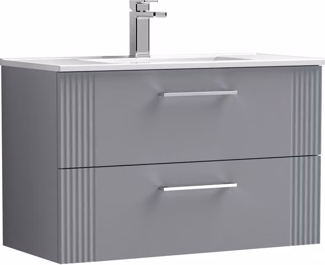 Balterley Wall Hung 2 Drawer Vanity Unit with Minimalist Basin, Satin Grey, Width: 80 cm