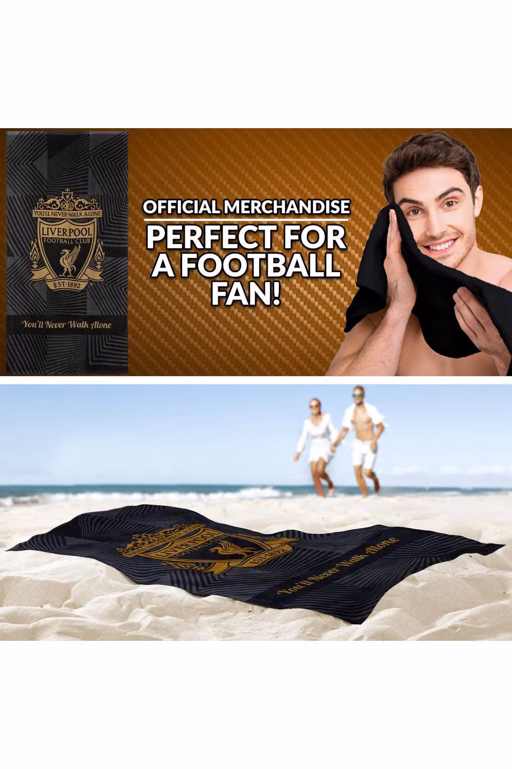 Liverpool F.C. Black Cotton Quick Dry Towel, W: 137 cm, H: 69 cm – 7