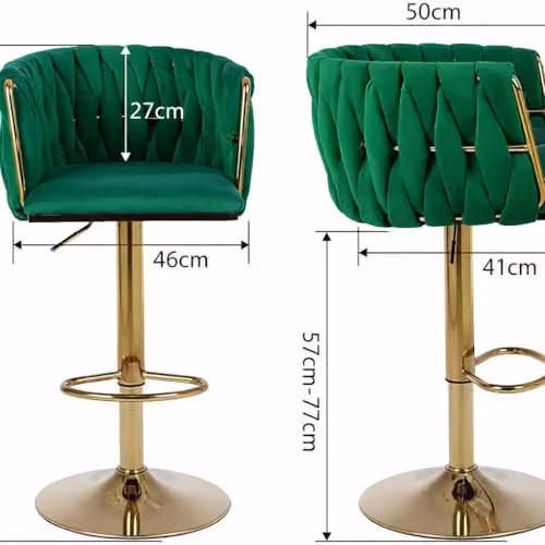 HYGRAD BUILT TO SURVIVE Set of 2 Dark Green Velvet Upholstered Adjustable High Swivel Breakfast Bar Stools with Gold Metal Base – 6