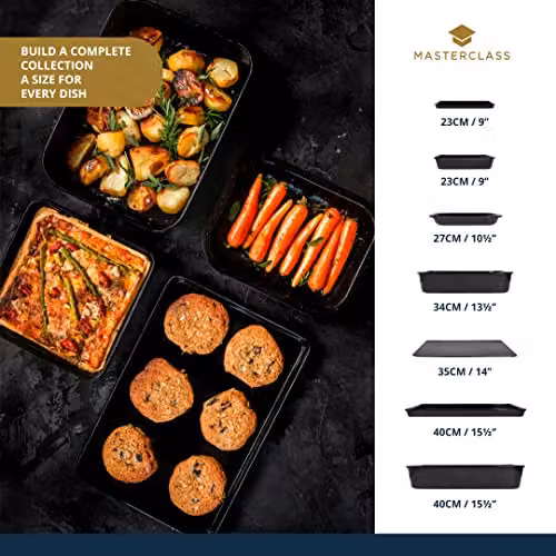 MasterClass Vitreous Enamel Rectangular Roasting Tin, Black, W: 34 cm, D: 26 cm, H: 7 cm – 6
