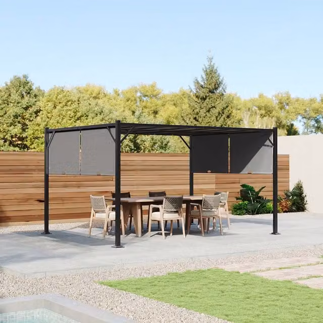 Livingandhome Modern Outdoor Pergola with Retractable Canopy in Light Grey, W: 4 m, D: 3 m