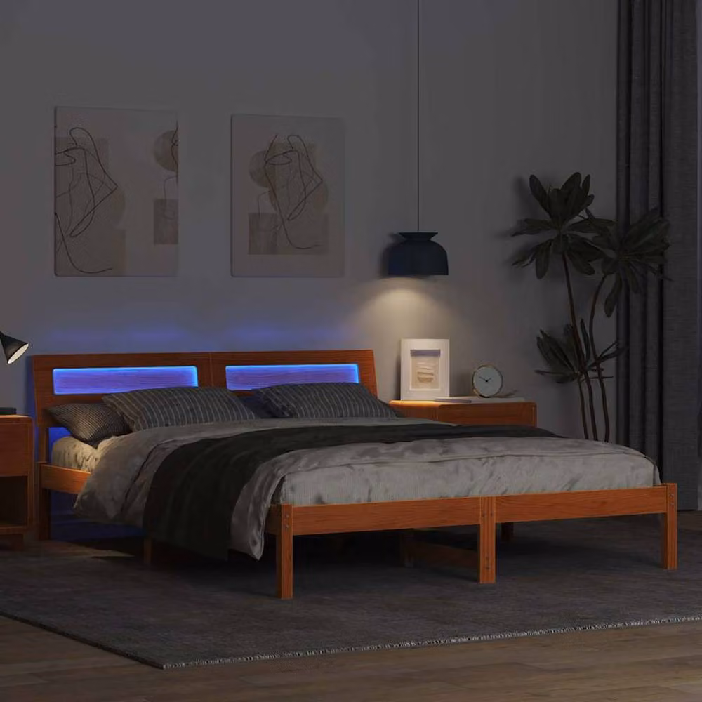 Berkfield Home Modern Bed Frame with Headboard in Wax Brown Solid Pine Wood, 150 x 200 cm – 3