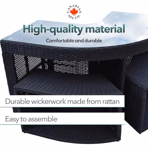 Canadian Spa Co. Corner Bar and Stool for Hot Tubs with Weatherproof Wicker and Rustproof Aluminium Frame, Brown and Black – 3
