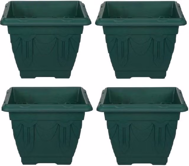 Whitefurze Venetian Square Plastic Planter Pot, Green, Diameter: 22 cm