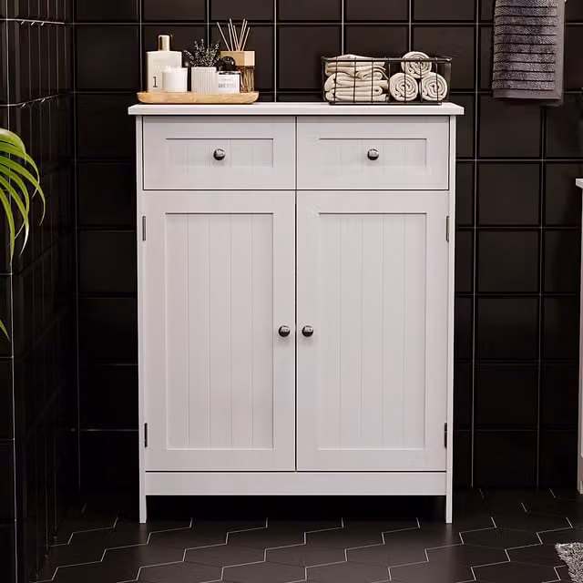 Priano White Freestanding Bathroom Cabinet with 2 Doors and 2 Drawers