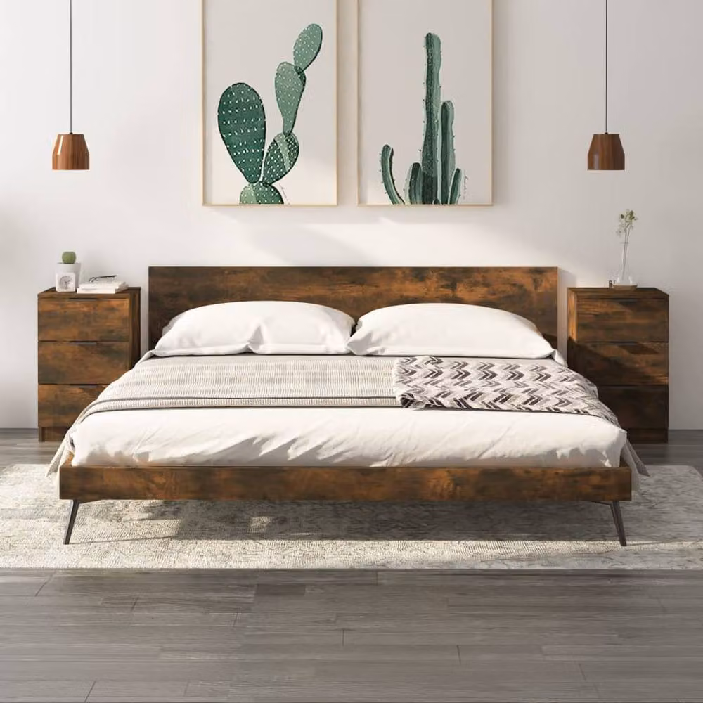 Berkfield Home Modern Bedside Cabinets, 2 Piece Set in Smoked Oak Brown, W/D/H: 40 x 36 x 65 cm – 2