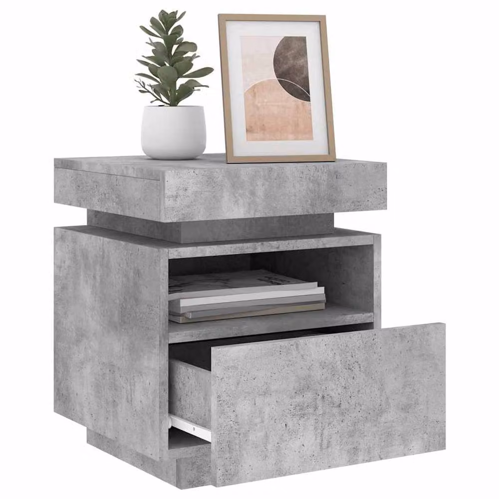 Berkfield Home Bedside Cabinets with Integrated LED Lights, 2 Pack, Concrete Grey, W: 40 cm, D: 39 cm, H: 48.5 cm – 3