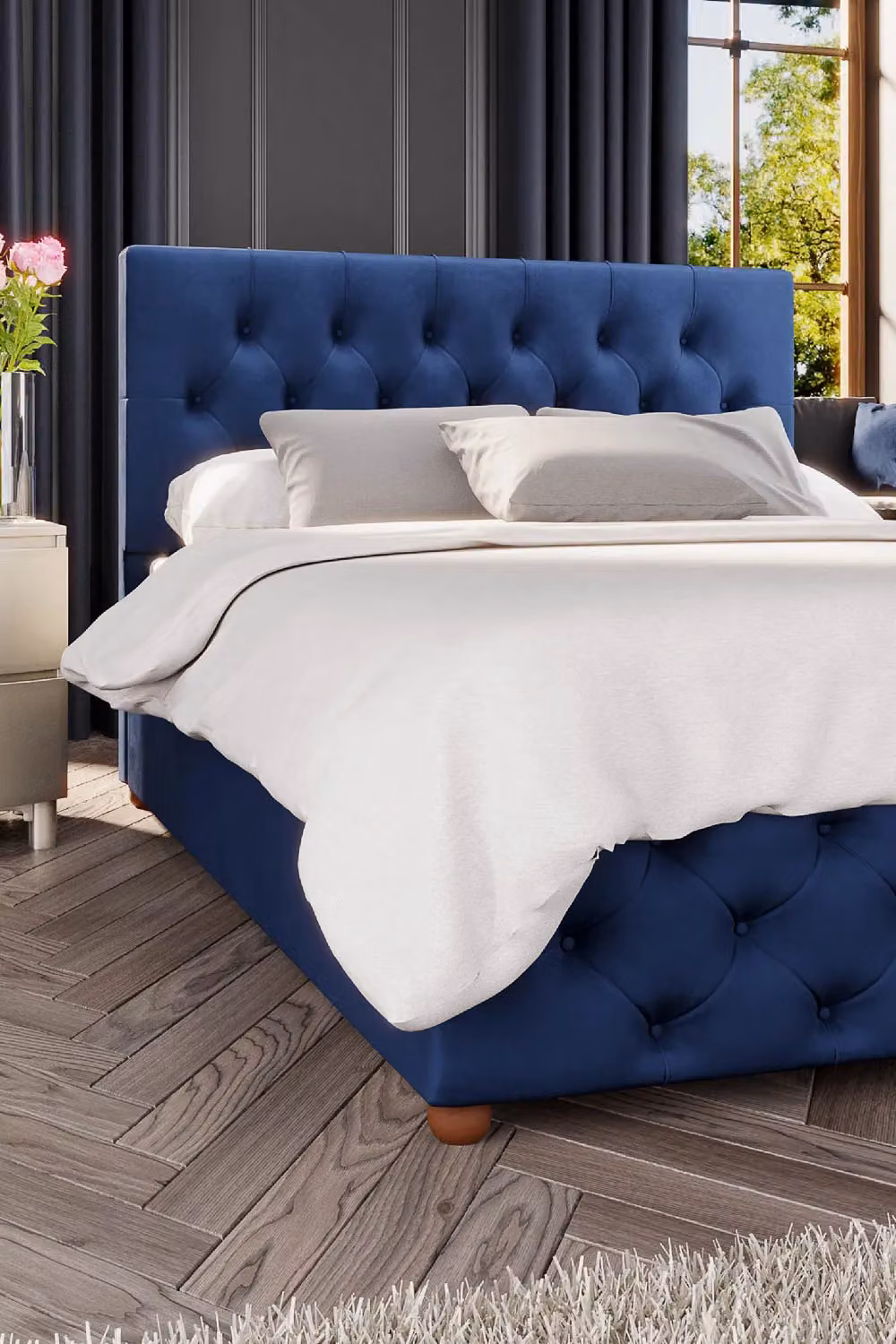 Laurence Llewelyn-Bowen Luna Ottoman Storage Bed in Navy Blue Plush Velvet Fabric, Super King, W/D/H: 200 x 200 cm – 3