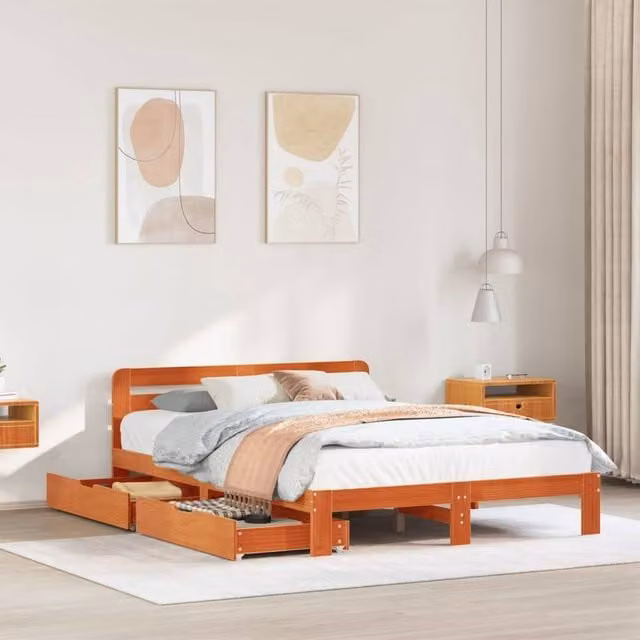 Berkfield Home Rustic Solid Wood Pine Bed Frame in Wax Brown, W/D/H: 140 x 200 cm – 1