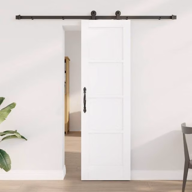 Berkfield Home Minimalist White Lacquered Solid Wood Pine Sliding Door with Hardware Set W: 61 cm, H: 198.5 cm – 1