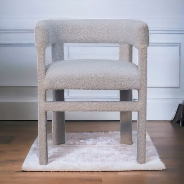 Artisan Furniture White Bouclé Tub Occasional Chair with Armrests and Solid Wood Frame