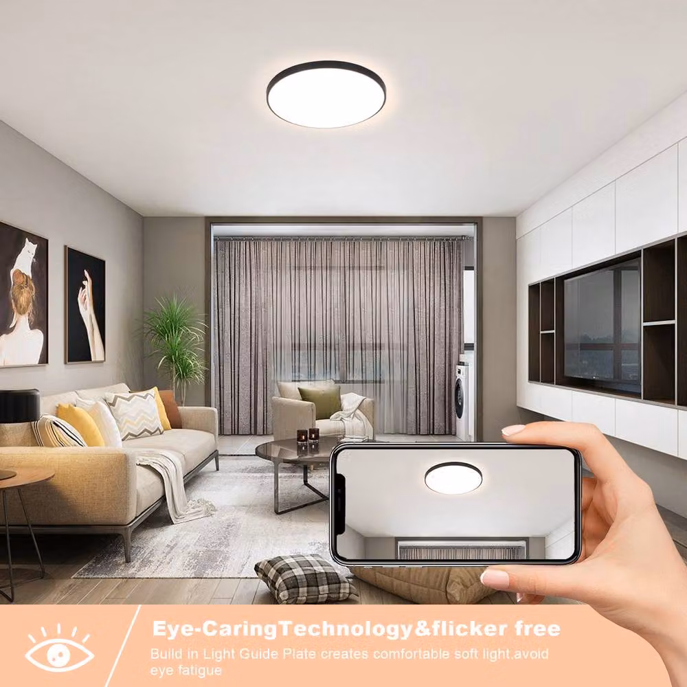 Goeco Round LED Ceiling Light, 24W, 4500K, IP54, Black, Diameter: 27 cm – 3