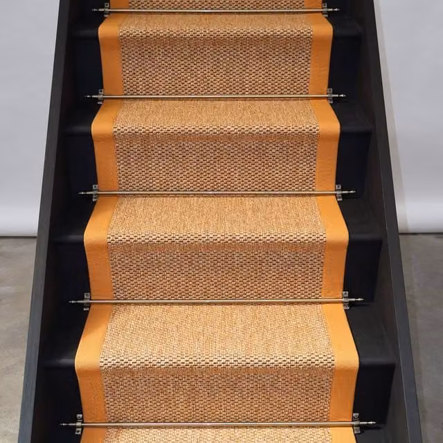 RainbowHome Marlowe Stair Runner in Brown and Beige with 100% Cotton Butterscotch Border, W: 60 cm, L: 700 cm