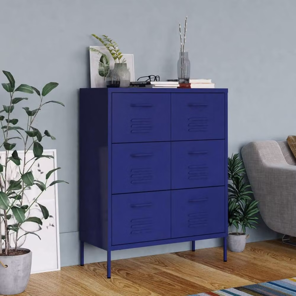 Berkfield Home Sturdy Metal Drawer Cabinet in Navy Blue, W/D/H: 80 x 35 x 101.5 cm – 2