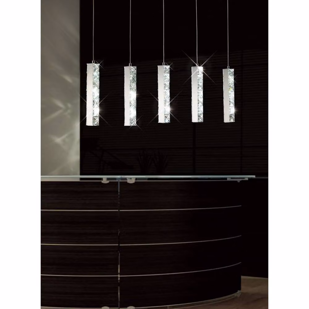 Netlighting Galaxy Linear 3 Drop LED Pendant Light in Polished Chrome and Grey Crystal with 6000K Cool White Light – 2