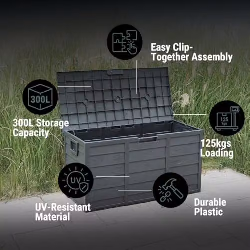 Gr8 Garden Black Plastic Garden Storage Box with Castors and Lock, 300 Litre Capacity – 2