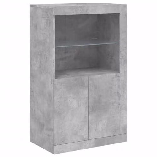 vidaXL Modern Side Cabinet with Integrated LED Lights in Concrete Grey, Engineered Wood and Glass