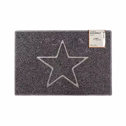 Oseasons Star Medium Embossed Doormat in Grey, Non-Slip Spaghetti Coil Vinyl with PVC Backing, W/D: 75 x 44 cm