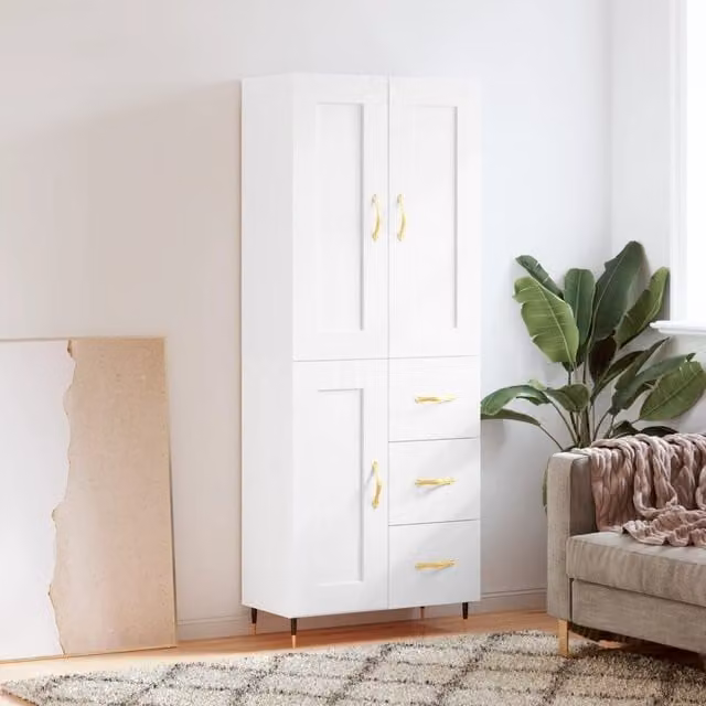 Berkfield Home White Modern Highboard with Hinged Doors and Internal Shelves, W/D/H: 69.5 x 34 x 180 cm – 1