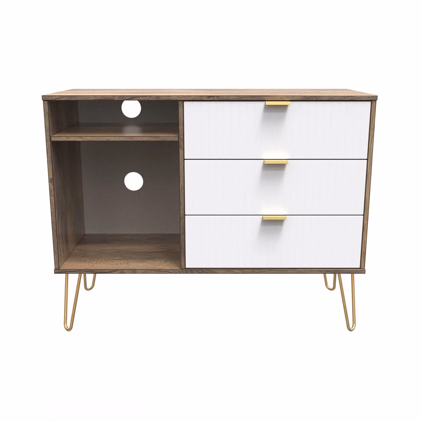 2 U Bexley Modern 3 Drawer TV Unit with Media Compartments in Multicolour and Gold – 2