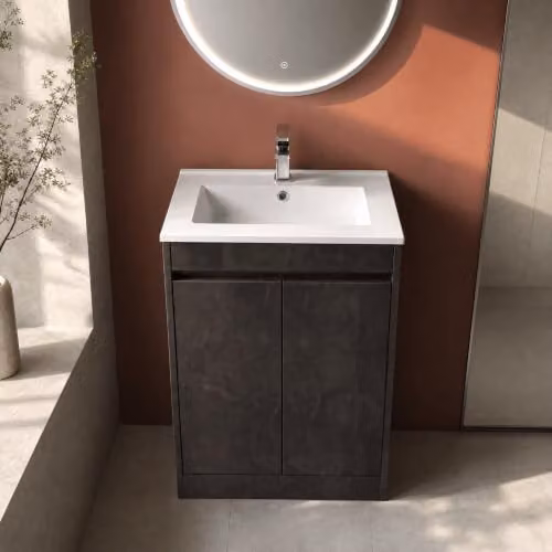 Balterley Modern 2 Door Freestanding Bathroom Vanity Unit with Basin and LED Lighting in Matt Grey, W/D/H: 62.0 x 39.5 x 83.5 cm – 4