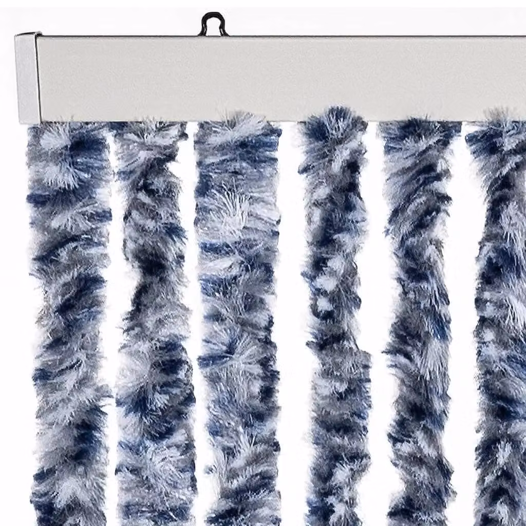 Berkfield Home Striped Chenille Insect Curtain in Blue, White and Silver, W: 56 cm, H: 185 cm – 2