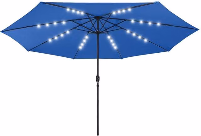 Berkfield Home Outdoor Parasol with LED Lights and Metal Pole, Azure Blue, 400 cm