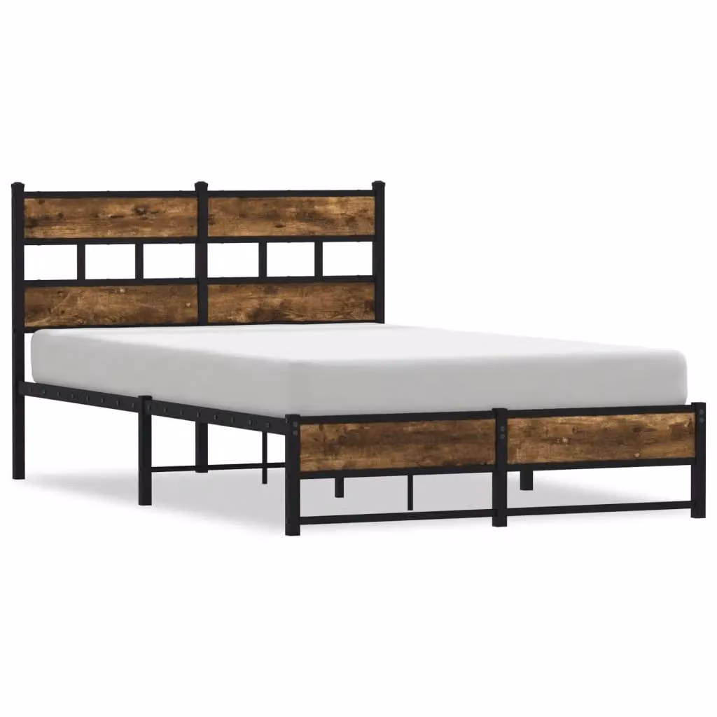 Berkfield Home Metal Bed Frame in Smoked Oak Brown, W/D/H: 120 x 190 cm – 2