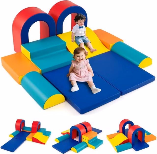 Costway 10 Piece Red and Multicolour Creative Stacking Foam Climbing Blocks