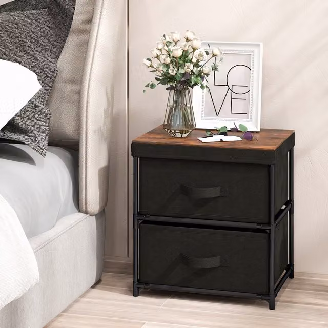 COSTWAY Minimalist Black Freestanding Bedside Nightstand for Adults