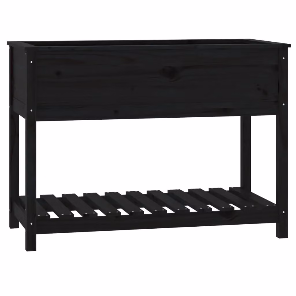 Berkfield Rustic Pine Planter with Shelf, Black, W: 111.5 cm, D: 54 cm, H: 81 cm – 2