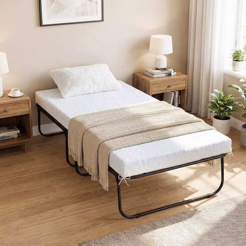 Costway Single Size Folding Rollaway Guest Bed with Foam Mattress in White – 2
