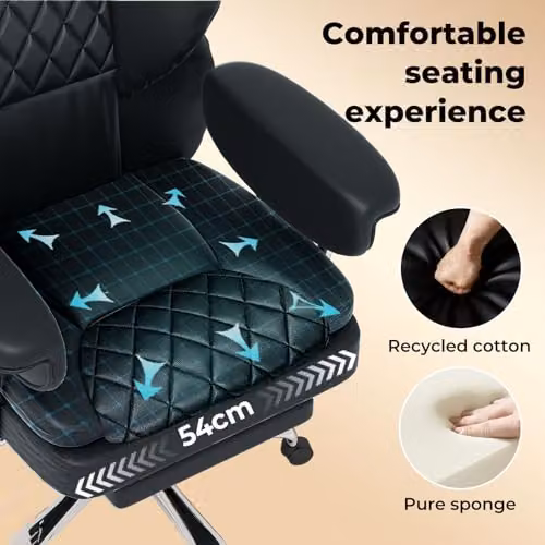 Levede Black PU Leather Ergonomic Executive Office Chair with Footrest, Lumbar Support and Headrest – 4