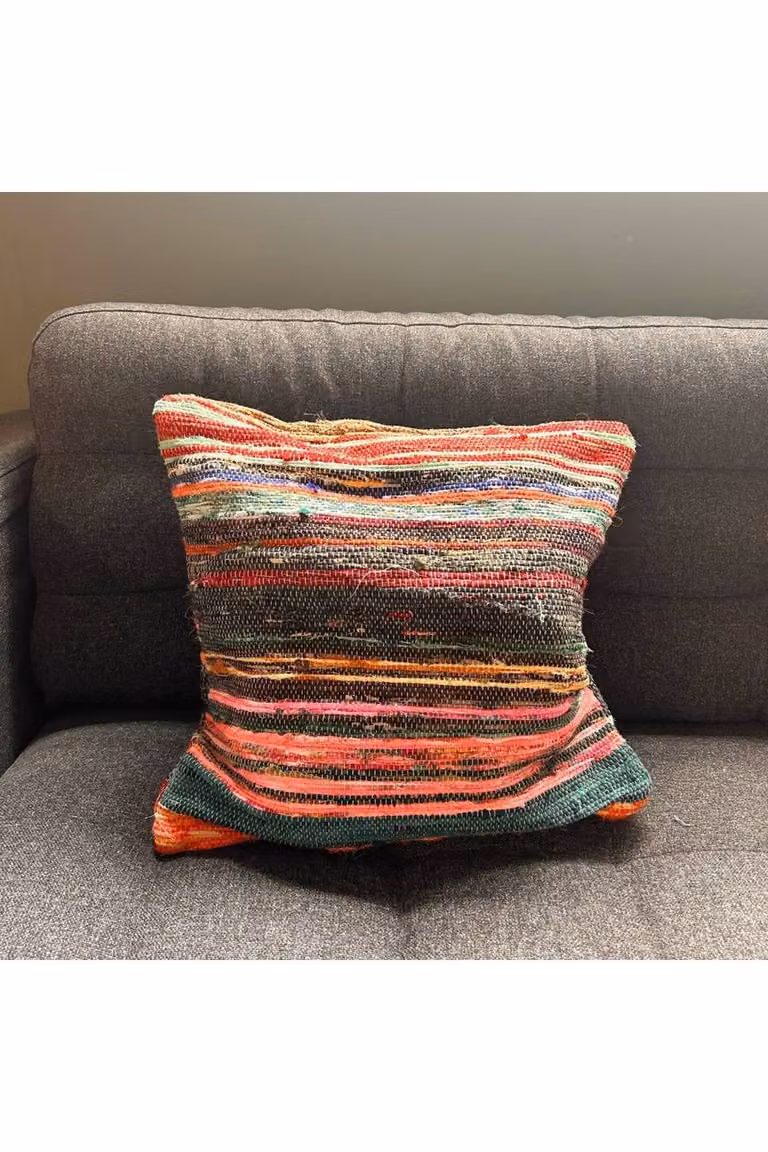 KDMD Multicoloured Striped Boho Rag Rug Square Cushion Covers