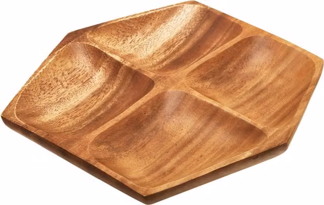 Orsina Hand Carved Small Four Section Serving Dish in Natural Brown Acacia Wood