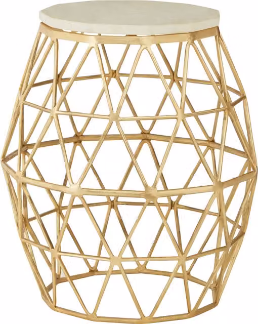 Orsina Geometric Round Side Table with Gold Aluminium and Marble Stone Top – 1