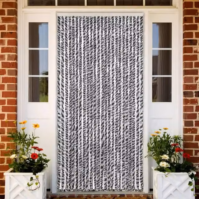 Berkfield Home Striped Chenille Fly Curtain in Grey, Black and White, W/H: 100 x 220 cm