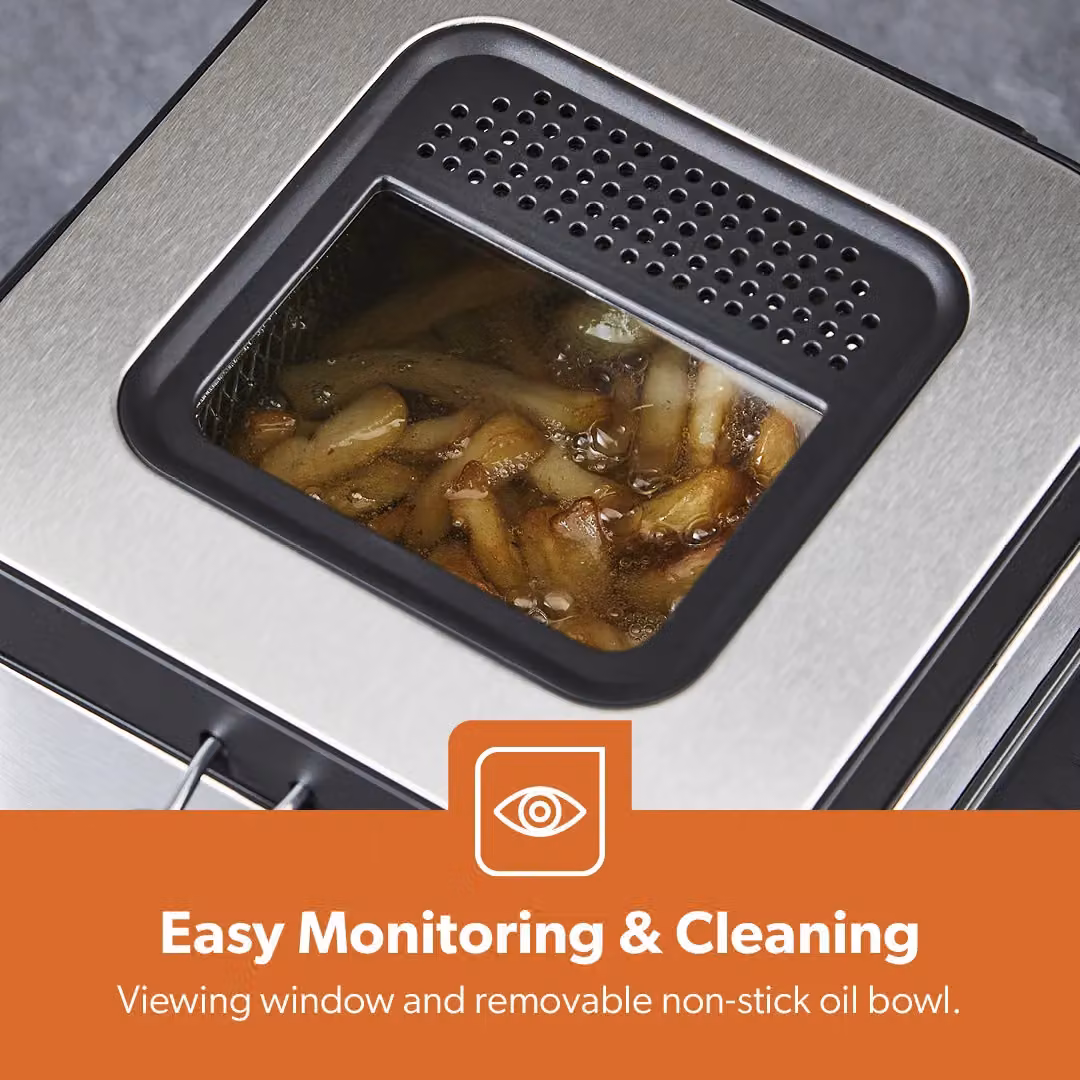 Geepas 1.5L Deep Fryer with Stainless Steel Housing and Adjustable Thermostat in Silver – 6
