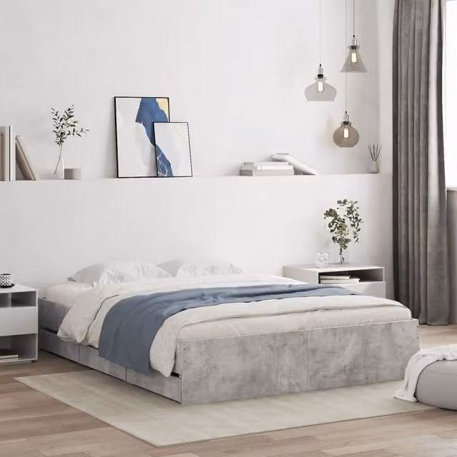 Berkfield Home Modern Bed Frame with Drawers in Concrete Grey, W/D/H: 140 x 200 cm