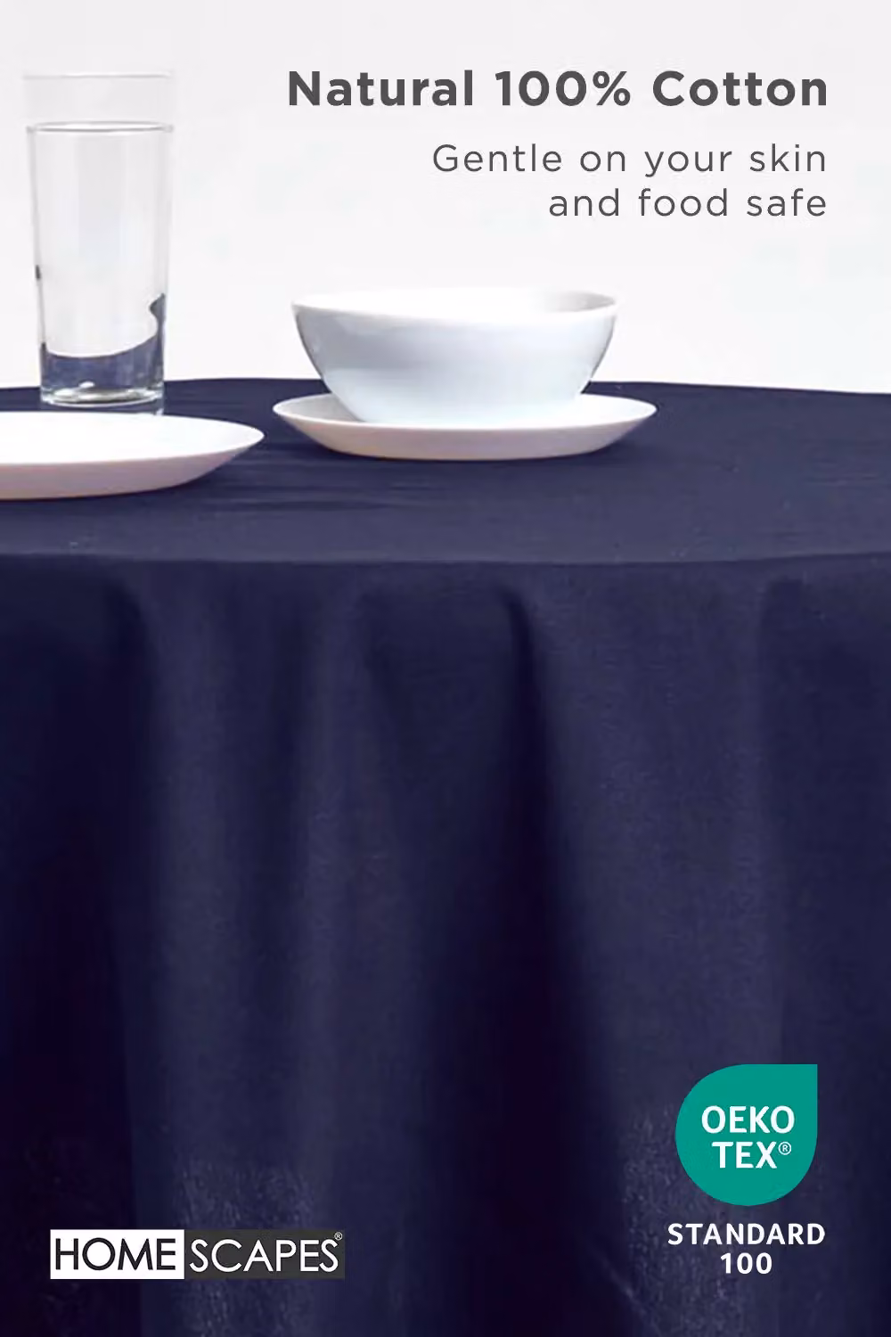 Homescapes Plain Round Cotton Tablecloth in Navy Blue, Diameter: 178 cm – 3