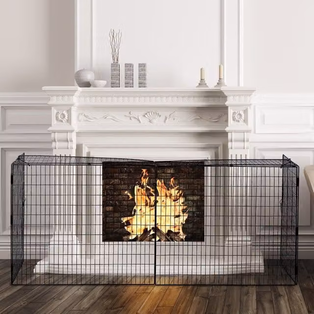 HOMCOM Extendable Steel Fireguard Screen, Black