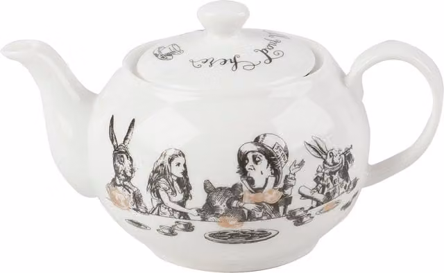 Victoria and Albert Alice in Wonderland Mini Bone China Teapot in White, Black and Gold