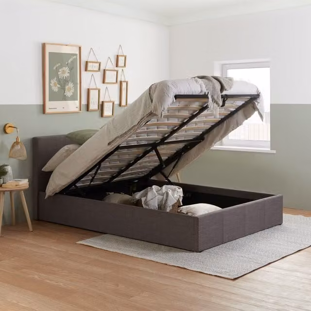 Birlea Berlin Grey Velvet Upholstered Ottoman Storage Bed Frame W/D/H: 140 x 200 cm