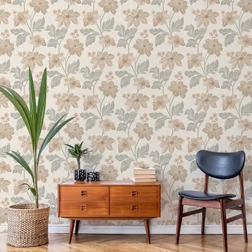 Grandeco Clametis Trail Textured Botanical Floral Vinyl Wallpaper, Green, Red and Yellow – 2
