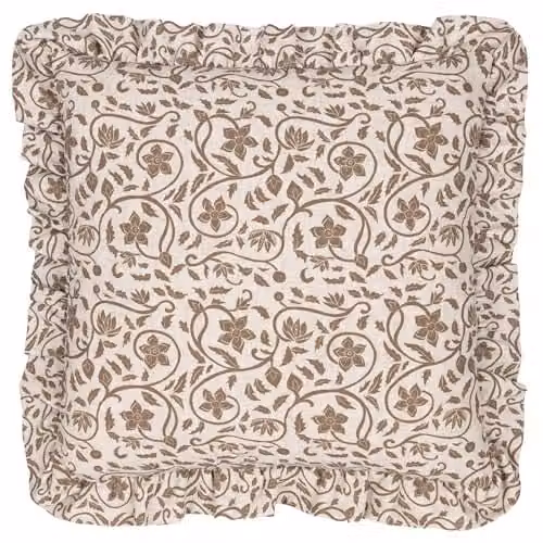 Paoletti Filigree Floral Linen Cushion in Green and Beige, W/D/H: 50 x 50 x 50 cm – 1